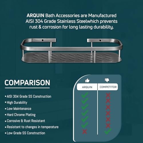 ARQUIN Bathroom Shelf Organizer 5x12 Inch | 304 Grade Stainless Steel Bathroom Shelf & Racks | Wall Shelf for Bathroom Accessories Set Storage Shelves for Kitchen | Kitchen Shelves & Racks - Image 5