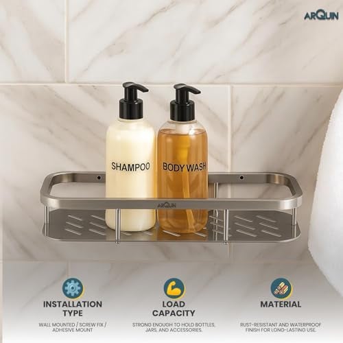 ARQUIN Bathroom Shelf Organizer 5x12 Inch | 304 Grade Stainless Steel Bathroom Shelf & Racks | Wall Shelf for Bathroom Accessories Set Storage Shelves for Kitchen | Kitchen Shelves & Racks - Image 3