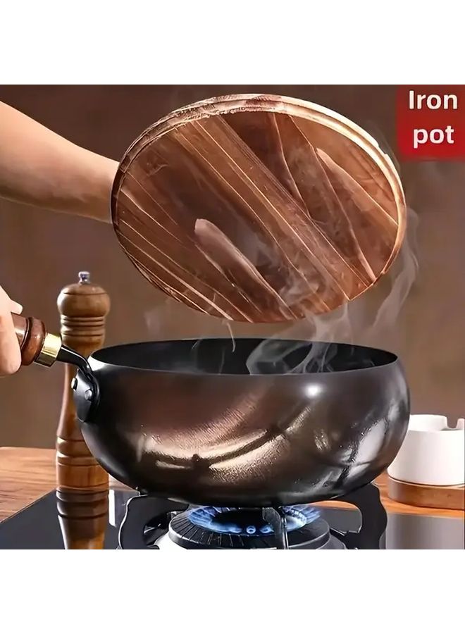 9 45 Inch Cast Iron Pan With Glass Cover Even Heat Distribution Multipurpose Frying - Image 3