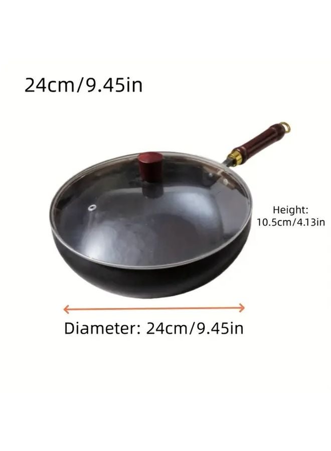 9 45 Inch Cast Iron Pan With Glass Cover Even Heat Distribution Multipurpose Frying - Image 1