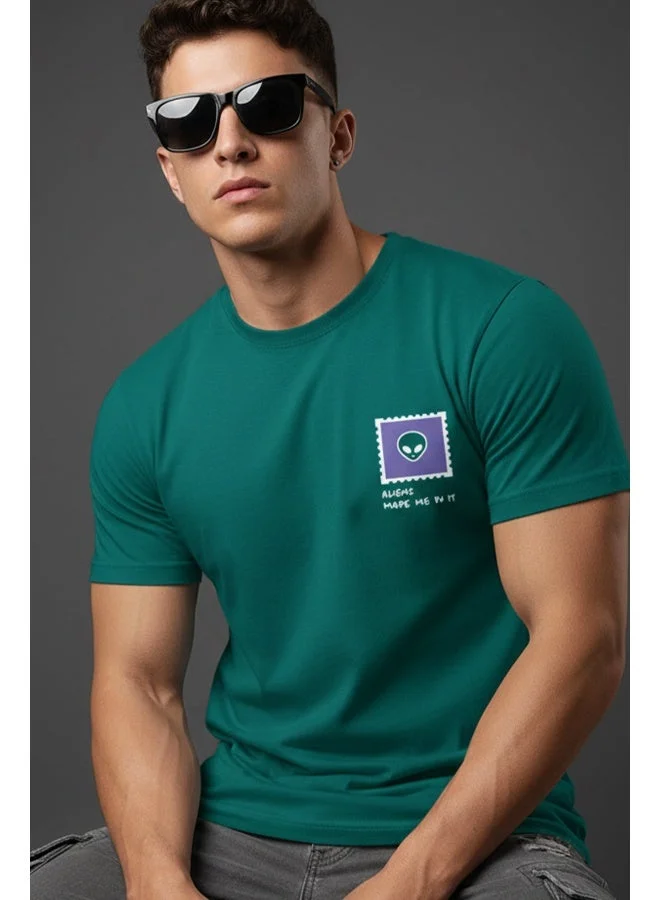 فيردو Veirdo® Men's T-Shirt Regular Fit Round Neck Pure Cotton Half Sleeve Graphics Printed T-Shirt with Green Colour & S Size