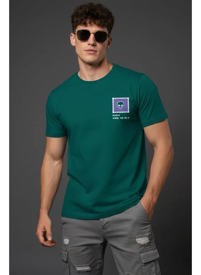فيردو Veirdo® Men's T-Shirt Regular Fit Round Neck Pure Cotton Half Sleeve Graphics Printed T-Shirt with Green Colour & S Size