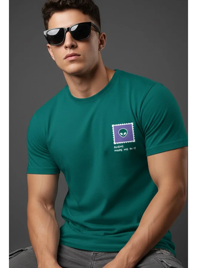فيردو Veirdo® Men's T-Shirt Regular Fit Round Neck Pure Cotton Half Sleeve Graphics Printed T-Shirt with Green Colour & S Size