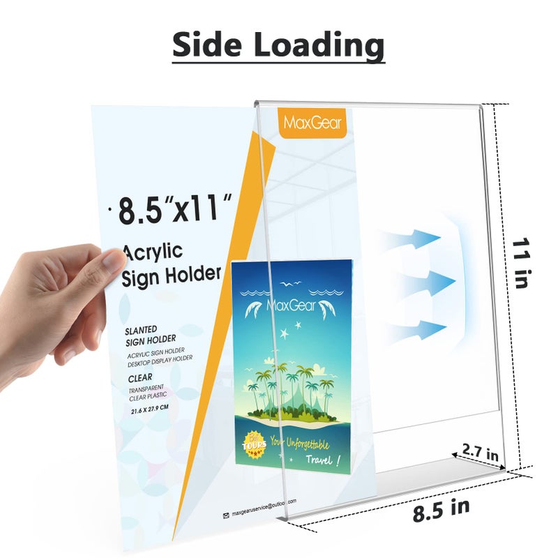 MaxGear 6 Pack Acrylic Sign Holder 8.5 X 11, Plastic Paper Holder With Vertical Slanted Back, Picture Photo Frames Display Stand Flyer and Document Organizer for Office Desktop Use - Image 5
