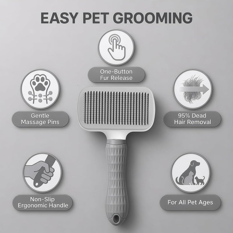 Supwish Cat & Dog Brush, Self-Cleaning Cat Hair Brush, Pet Slicker Brush for Shedding and Grooming, Suitable for Long/Short Haired Cats Dogs (Grey) - Image 2