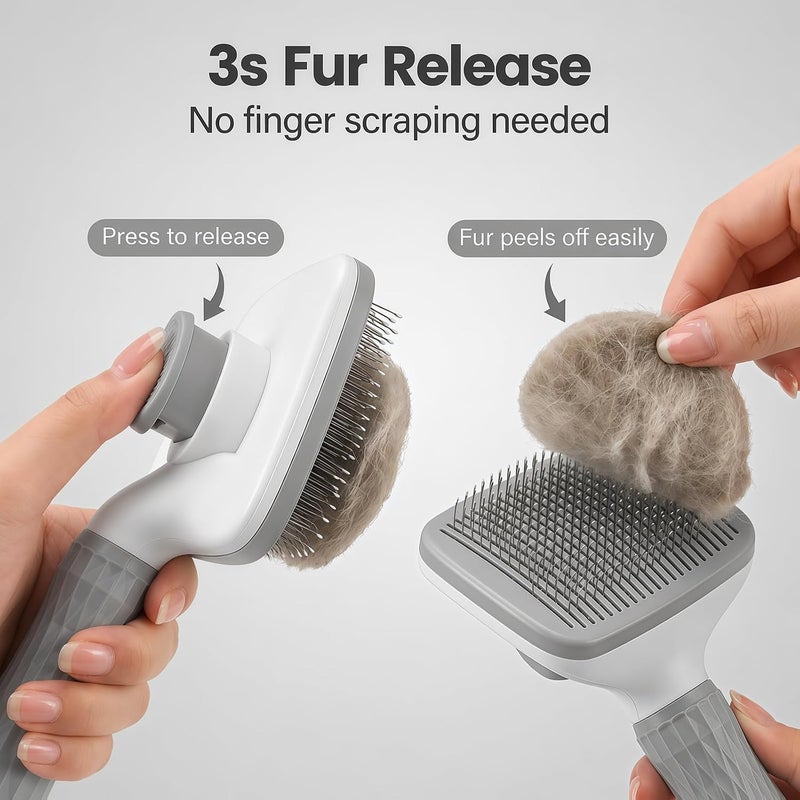 Supwish Cat & Dog Brush, Self-Cleaning Cat Hair Brush, Pet Slicker Brush for Shedding and Grooming, Suitable for Long/Short Haired Cats Dogs (Grey) - Image 3