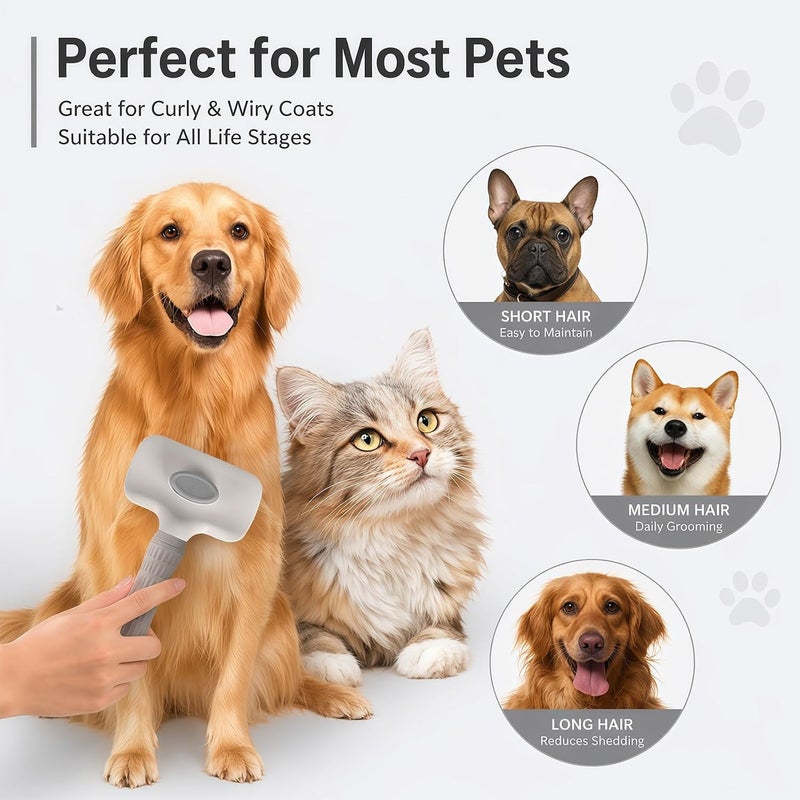 Supwish Cat & Dog Brush, Self-Cleaning Cat Hair Brush, Pet Slicker Brush for Shedding and Grooming, Suitable for Long/Short Haired Cats Dogs (Grey) - Image 5