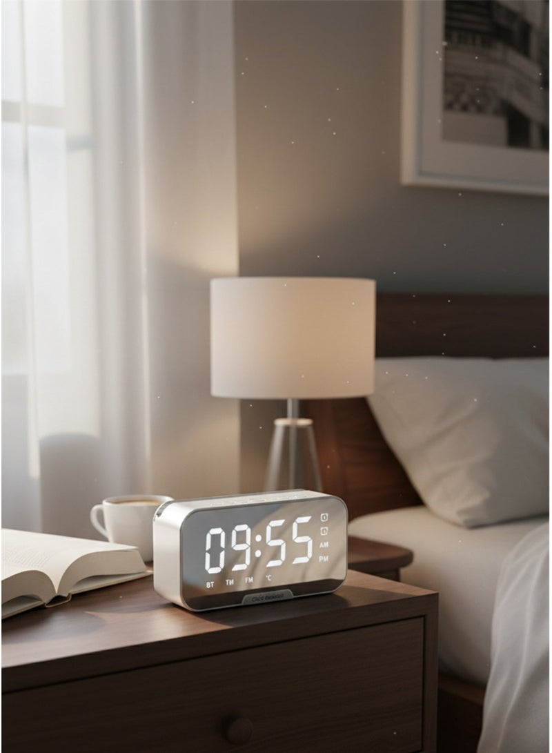 Digital Multifunctional Alarm Clock with Mirror Surface, Bluetooth Speaker & FM Radio – Phone Holder, Displays Temperature, Supports 32G TF Card, 1200mAh Battery, ABS Material - Image 4