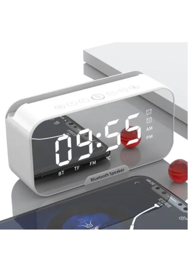 Digital Multifunctional Alarm Clock with Mirror Surface, Bluetooth Speaker & FM Radio – Phone Holder, Displays Temperature, Supports 32G TF Card, 1200mAh Battery, ABS Material - Image 3