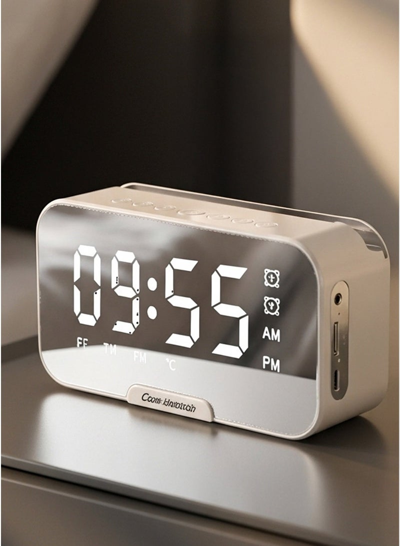 Digital Multifunctional Alarm Clock with Mirror Surface, Bluetooth Speaker & FM Radio – Phone Holder, Displays Temperature, Supports 32G TF Card, 1200mAh Battery, ABS Material - Image 2