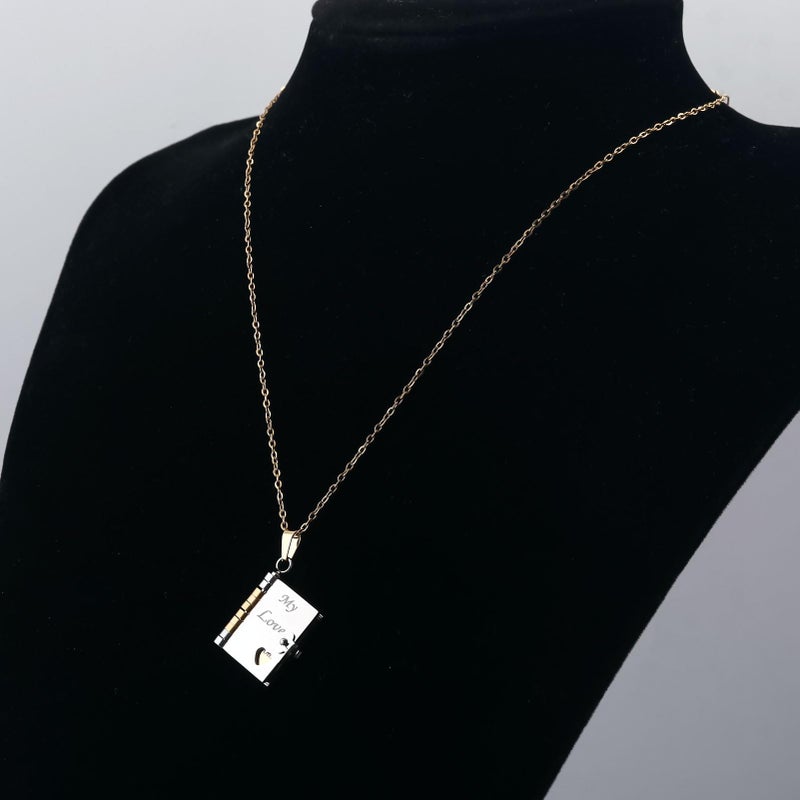 SORGERLY My Love Couple Book Neckalce - Valentine's Day Gifts for Girlfriend Boyfriend,Engraved Necklaces Jewelry for Lovers (GOLD) - Image 5