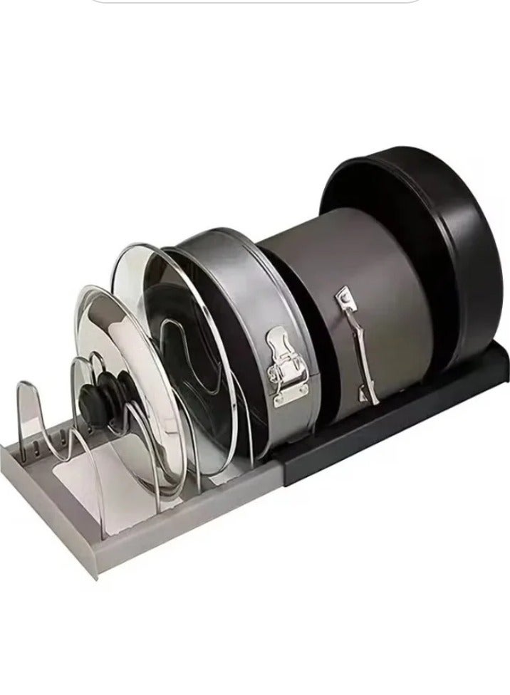 Shopping Point 7-Tier Adjustable Pan Pot Lid Rack Organizer, Stainless Steel Kitchen Storage Shelf with 2 DIY Methods, Expandable Length up to 22 Inches - Image 1