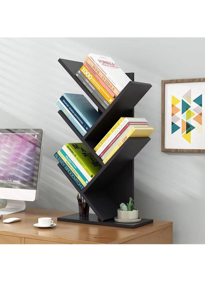 Hihonor - Book Tree Bookshelf, 5-Tier Wood Bookshelf Tree Bookcase for Displaying Books, CDs, Magazines and More at Office, Home or School (Black) - Image 1