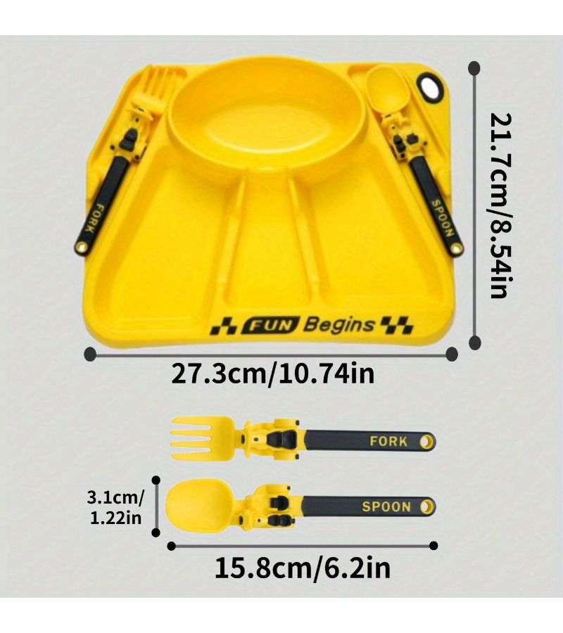 Blue Cartoon Motorcycle Dinnerware Set With Fork Spoon Plate And Bowl Non Slip Heat Resistant Easy Clean - Image 3