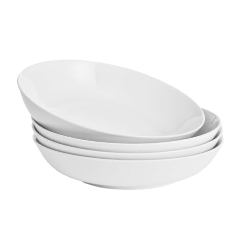 WishDeco Pasta Bowls Set of 4 Ceramic Salad Bowls 9 inch Large Serving Bowl White Pasta Plates Porcelain Serving Dishes for Spaghetti Soup Dinner Microwave and Dishwasher Safe - Image 1
