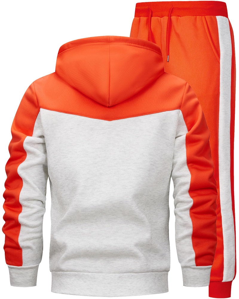 AIELVIN Men Tracksuit for Men Full Zip Sweatshirt Jogger Sports Suit Gym Training Wear (Orange Gray) S - Image 3