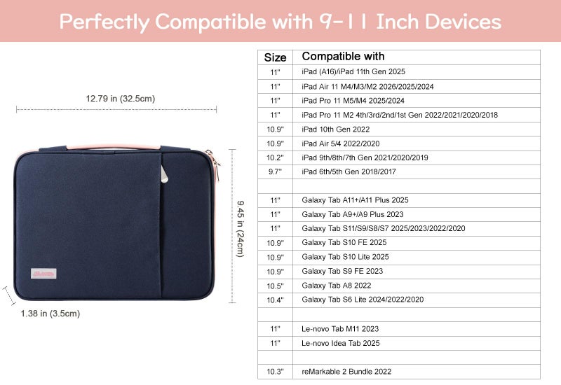 Dadanism 9-11" Tablet Sleeve Padded Carrying Case with Handle for iPad A16 11", iPad 10th Gen/Air5/4 10.9", iPad Air M4/Pro M5 11", iPad 9/8/7th Gen 10.2", Galaxy Tab A11+ 11", Remarkable 2, Indigo - Image 2