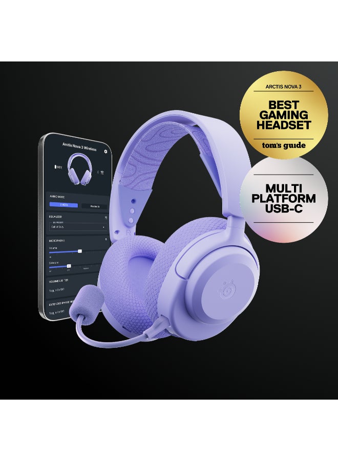 steelseries Arctis Nova 3 Wireless Multi-Platform Gaming Headset — Mobile App Control — 40 HR Battery — Neodymium Magnetic Drivers — 2.4GHz/Bluetooth — Detachable Mic — PC, PS5, PS4, Switch, Mobile- Lavender I 61778 - Image 5