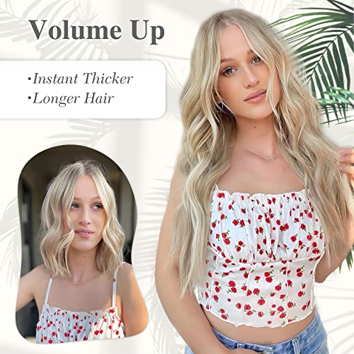 MORICA Halo Hair Extensions, 20 Inch Invisible Wire Hair Extensions Long Wavy Synthetic Hairpiece with Transparent Wire Adjustable Size, 4 Secure Clips for Women (Ash Blonde Mixed Light Blonde,20Inch) - Image 4