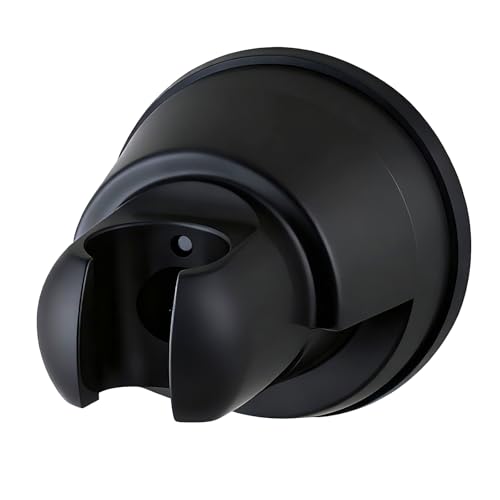 Hibbent Vacuum Suction Cup Shower Head Holder Removable Showerhead Bracket Height Adjustable Shower Wand Holder Wall Mount ABS Plastic Suction Holder for Handheld Shower Head Matte Black - Image 1