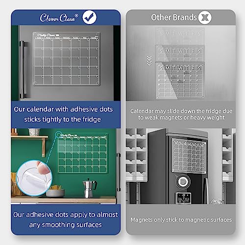 Clever Clean Clear Non-Magnetic Monthly Calendar for Fridge - Dry Erase Transparent Monthly Calendar - Sticks to Wall, Glass, Door, Any Smooth Surfaces - Image 4