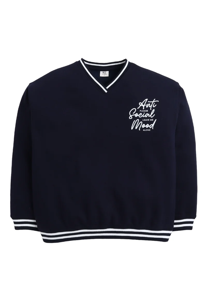 victor and jane V-Neck "Anti Social Mood" Sweatshirt – Navy | 100% Cotton Fleece |