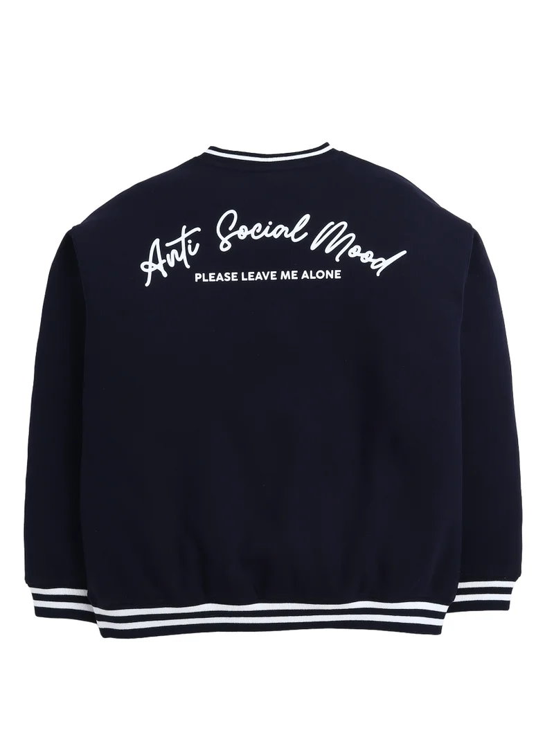 victor and jane V-Neck "Anti Social Mood" Sweatshirt – Navy | 100% Cotton Fleece |