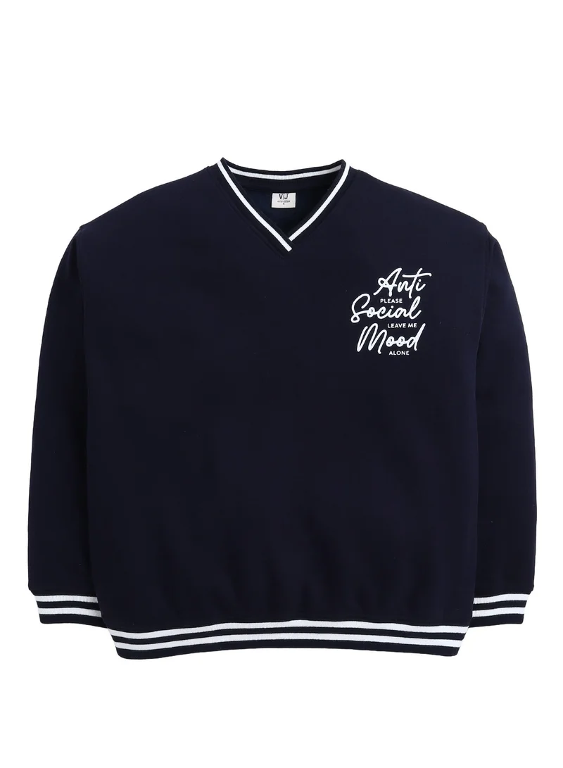 Victor And Jane  V-Neck "Anti Social Mood" Sweatshirt – Navy | 100% Cotton Fleece | for Women | Best Price UAE