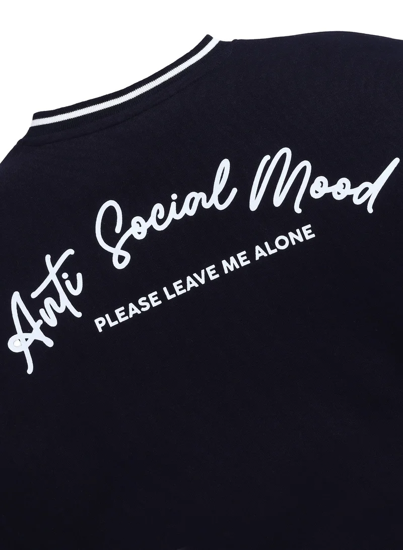 Victor And Jane  V-Neck "Anti Social Mood" Sweatshirt – Navy | 100% Cotton Fleece | for Women | Best Price UAE