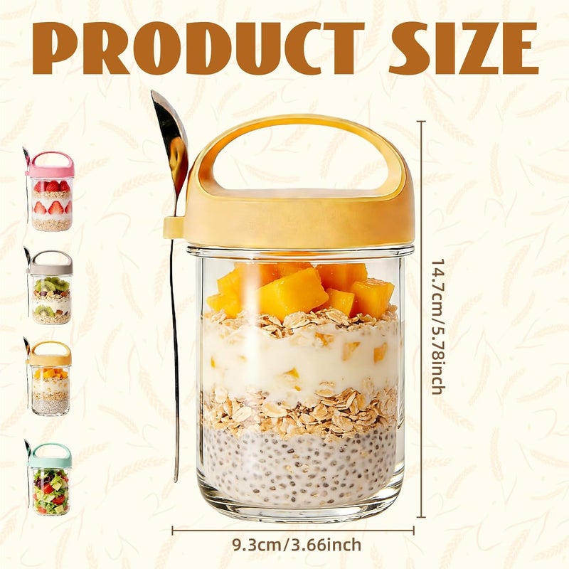 MEETOZ 4 Pack Overnight Oats Jars, Overnight Oats Container with Lid and Spoon,15oz Large Capacity Glass Jars with Screw lids,for Salads Cereal Milk Porridge Fruit - Image 2
