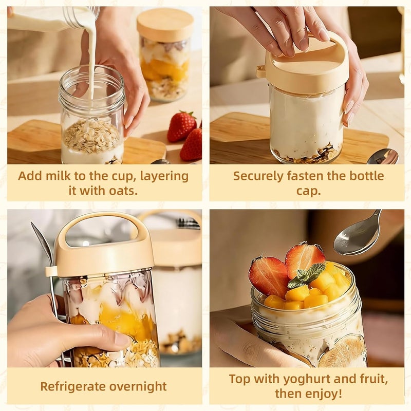 MEETOZ 4 Pack Overnight Oats Jars, Overnight Oats Container with Lid and Spoon,15oz Large Capacity Glass Jars with Screw lids,for Salads Cereal Milk Porridge Fruit - Image 5