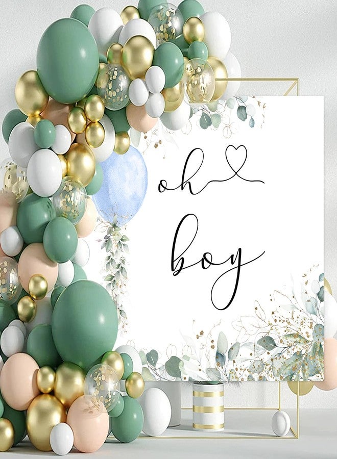 Mocsicka Oh Boy Watercolor Blue Balloon Backdrop Greenery Boy Baby Shower Background Botanical Eucalyptus Baby Shower Party Cake Table Decoration Banner Photo Booth Props (7x5ft) - Image 2