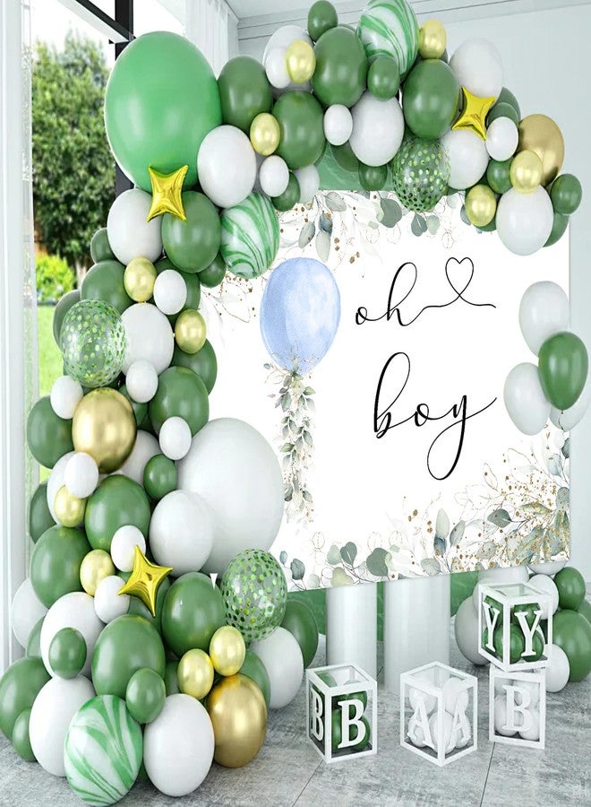 Mocsicka Oh Boy Watercolor Blue Balloon Backdrop Greenery Boy Baby Shower Background Botanical Eucalyptus Baby Shower Party Cake Table Decoration Banner Photo Booth Props (7x5ft) - Image 4