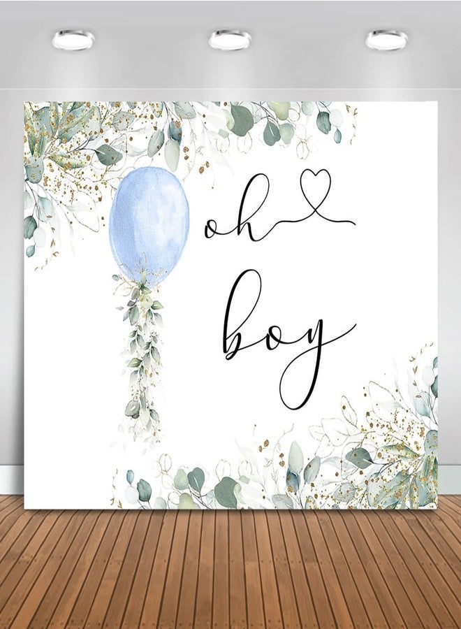 Mocsicka Oh Boy Watercolor Blue Balloon Backdrop Greenery Boy Baby Shower Background Botanical Eucalyptus Baby Shower Party Cake Table Decoration Banner Photo Booth Props (7x5ft) - Image 1