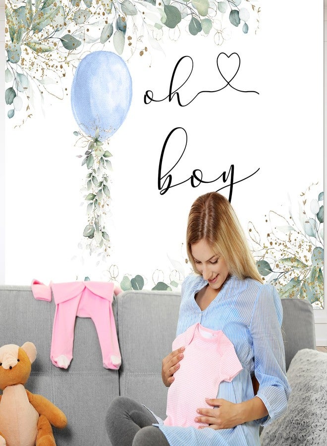 Mocsicka Oh Boy Watercolor Blue Balloon Backdrop Greenery Boy Baby Shower Background Botanical Eucalyptus Baby Shower Party Cake Table Decoration Banner Photo Booth Props (7x5ft) - Image 5