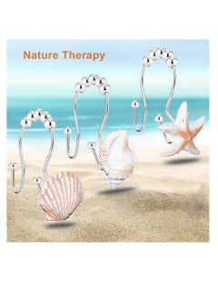 Excefore Seashell Shower Curtain Hooks Ring, 12 Pcs Anti Rust Seashell Decorative Double Resin Hooks, for Beach Bathroom, Baby Room, Bedroom, Living Room Decor  - Image 3