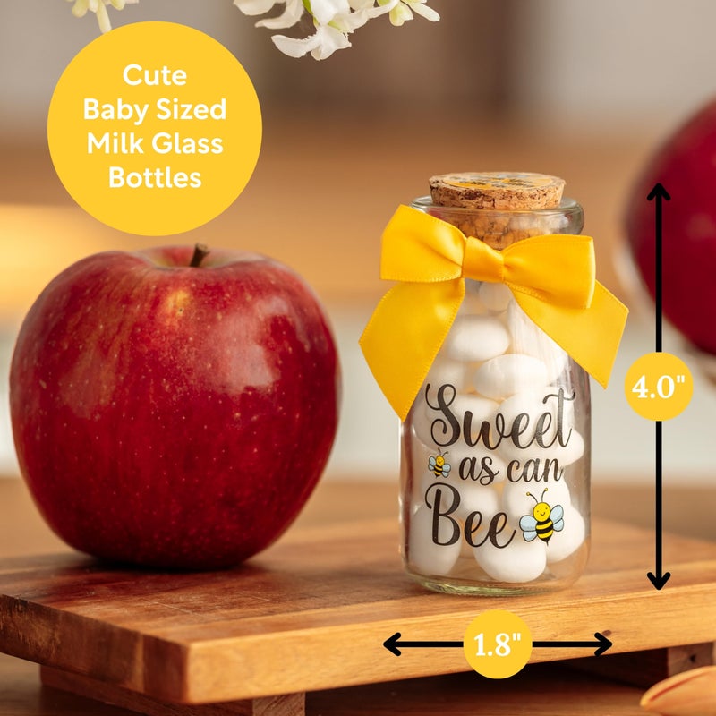Ethisa Small 24 Pack Bee Party Favor Glass Bottles with Ribbons and Stickers - Baby Shower and Birthday Souvenir for Guests and Table Centerpiece Decoration - Sweet as Can Bee Honey Themed Candy Jar - Image 2