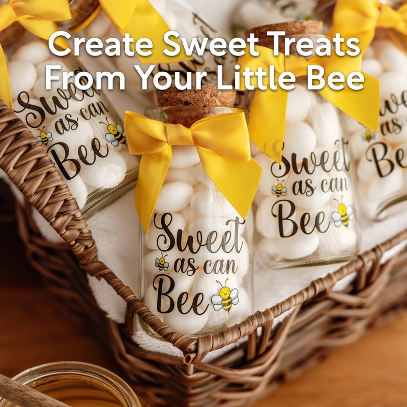 Ethisa Small 24 Pack Bee Party Favor Glass Bottles with Ribbons and Stickers - Baby Shower and Birthday Souvenir for Guests and Table Centerpiece Decoration - Sweet as Can Bee Honey Themed Candy Jar - Image 3