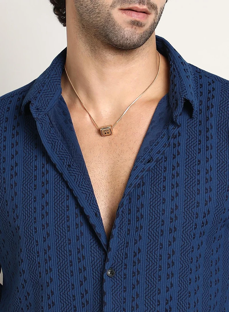 Campus Sutra Men's Indigo Blue Chevron-Loop Shirt