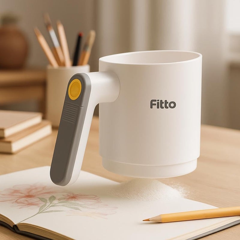 FITTO منخل دقيق يعمل بالبطارية من فيتو، منخل كهربائي محمول للخبز بسعة 4 أكواب، شبكة من الفولاذ المقاوم للصدأ، مقبض مريح للمنخل السريع والسهلة - Image 2