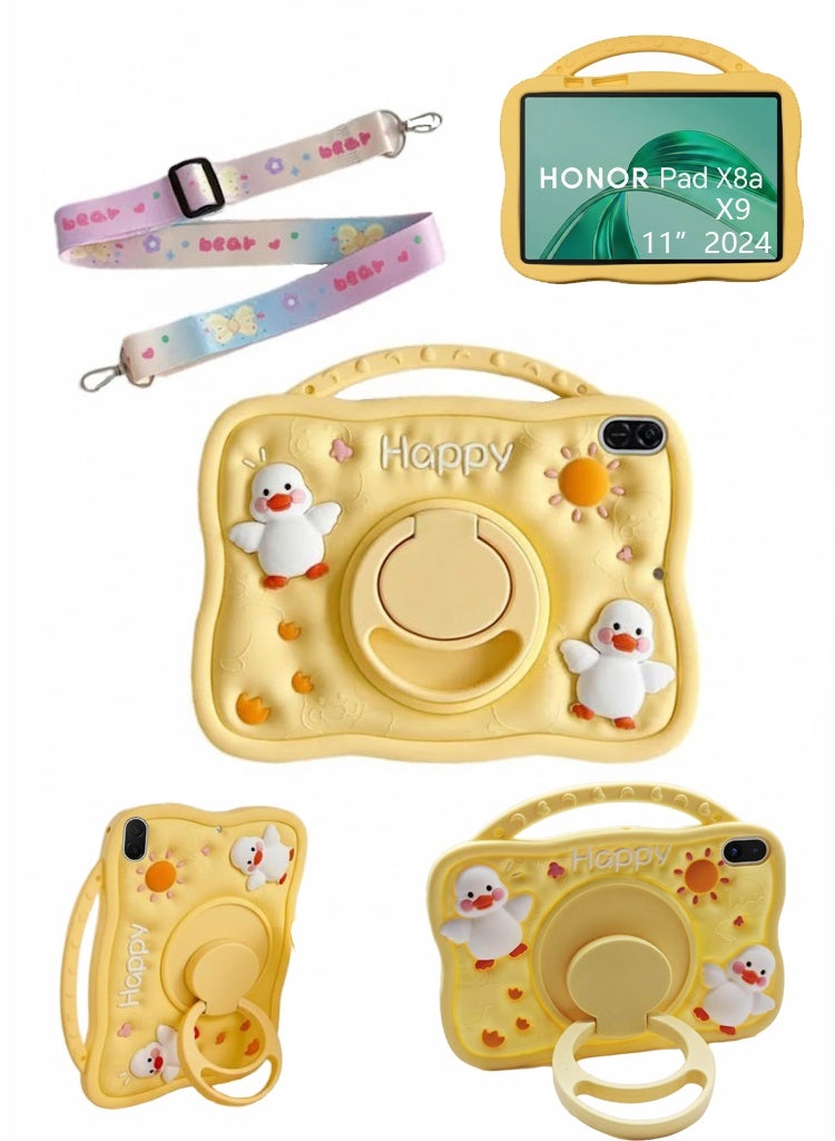 Cartoon Kids Case for HONOR Pad X8a/X9 11-Inch 2024, Portable Handle Stand, Kids Friendly Soft Silicone Adjustable Stand Shockproof Cover for HONOR Pad X8a/X9 11-Inch 2024 - Image 1