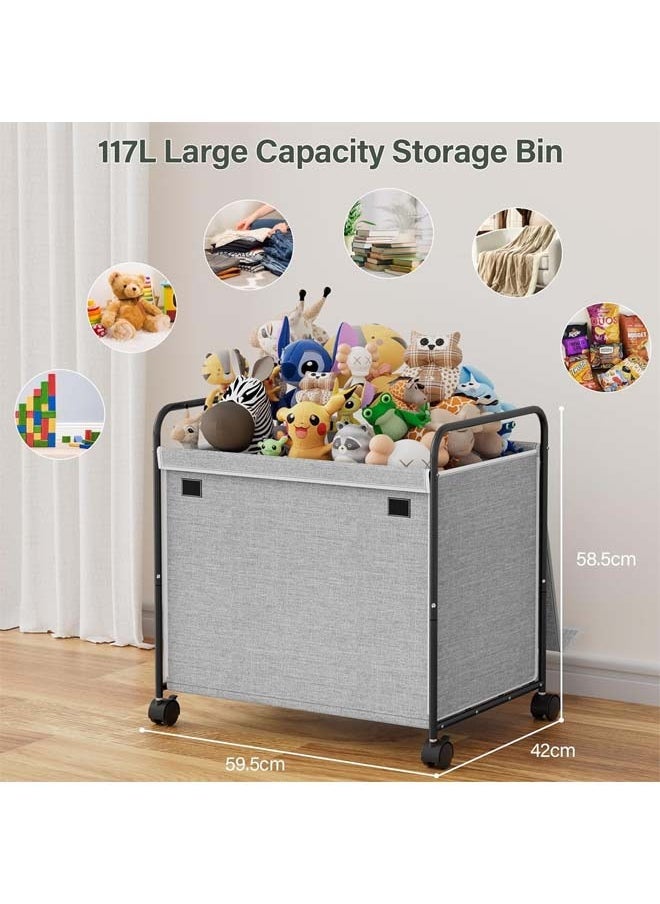 L&E Kids Toy Box,117L Large Capacity Toy Chest Box with 360°Wheels,Toy Storage Organizer Box with Lid,Toy Bin for Kids Girls Boys,Clothes,Playroom,Nursery,Bedroom,Living Room (Gray).  - Image 2