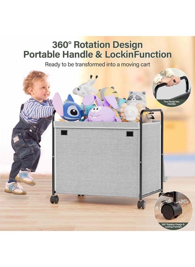 L&E Kids Toy Box,117L Large Capacity Toy Chest Box with 360°Wheels,Toy Storage Organizer Box with Lid,Toy Bin for Kids Girls Boys,Clothes,Playroom,Nursery,Bedroom,Living Room (Gray).  - Image 3