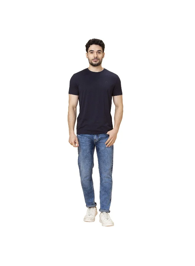 بيينغ هيومان Mens Navy Round Neck Short Sleeve T-Shirt