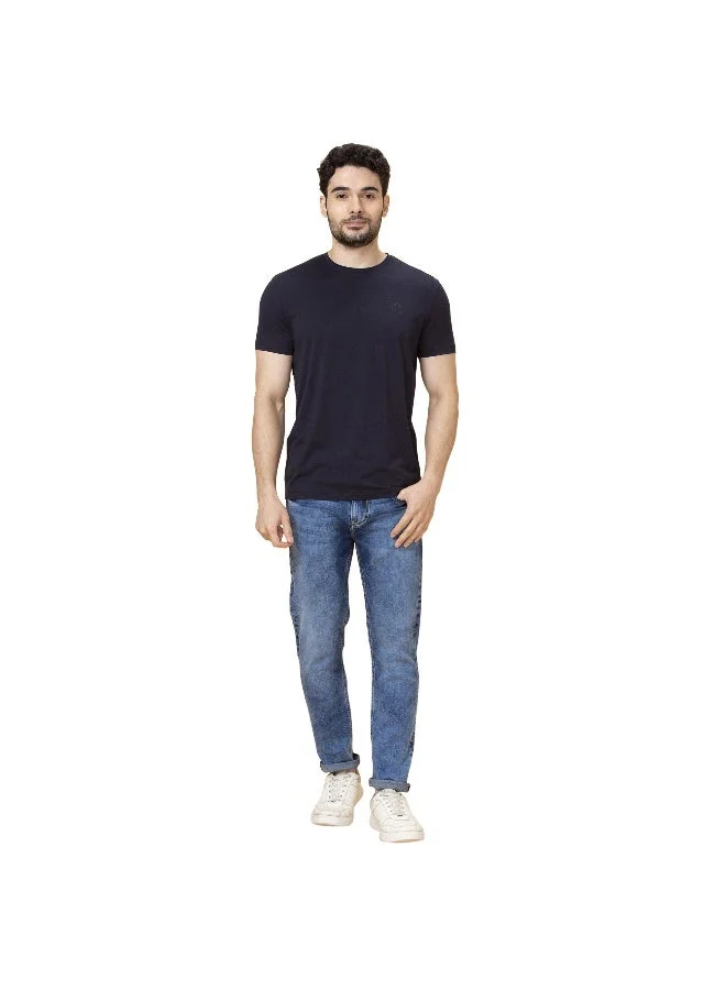 بيينغ هيومان Mens Navy Round Neck Short Sleeve T-Shirt