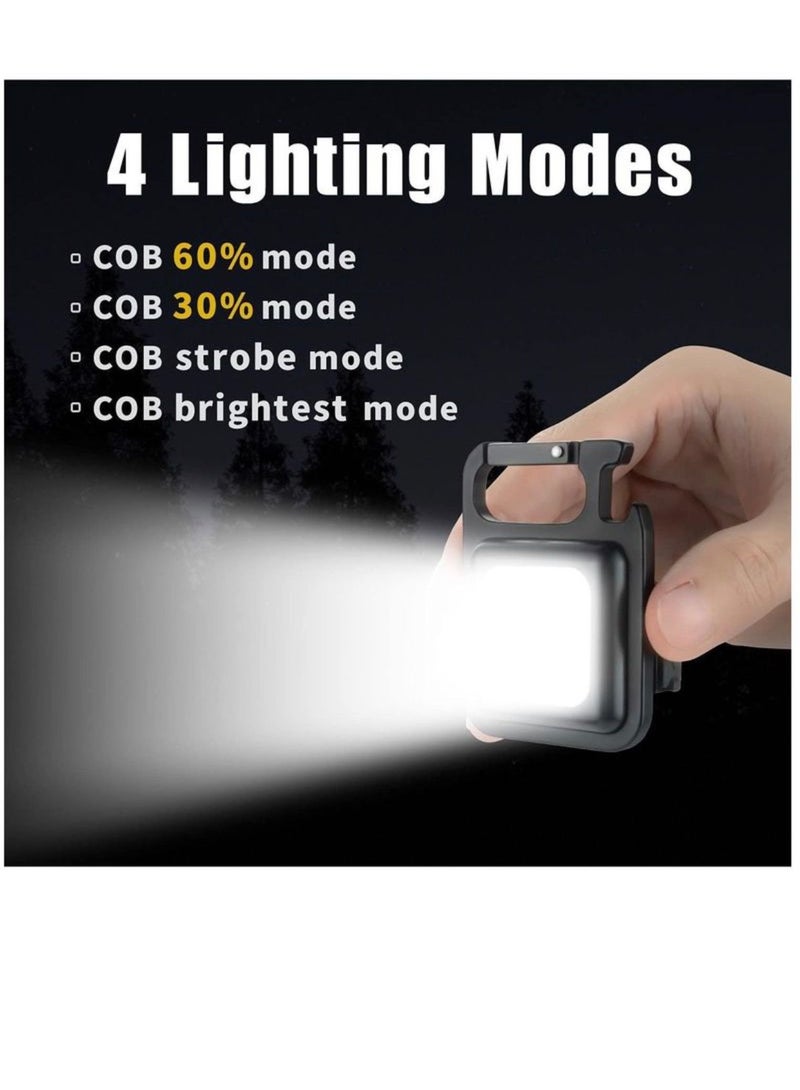 LANBENA Mini Flashlight with 800 Lumens Super Bright, COB Rechargeable and Portable Keychain Light with Folding Support, Bottle Opener and Magnetic Base, Suitable for Camping, Hunting, Walking, Black  - Image 3