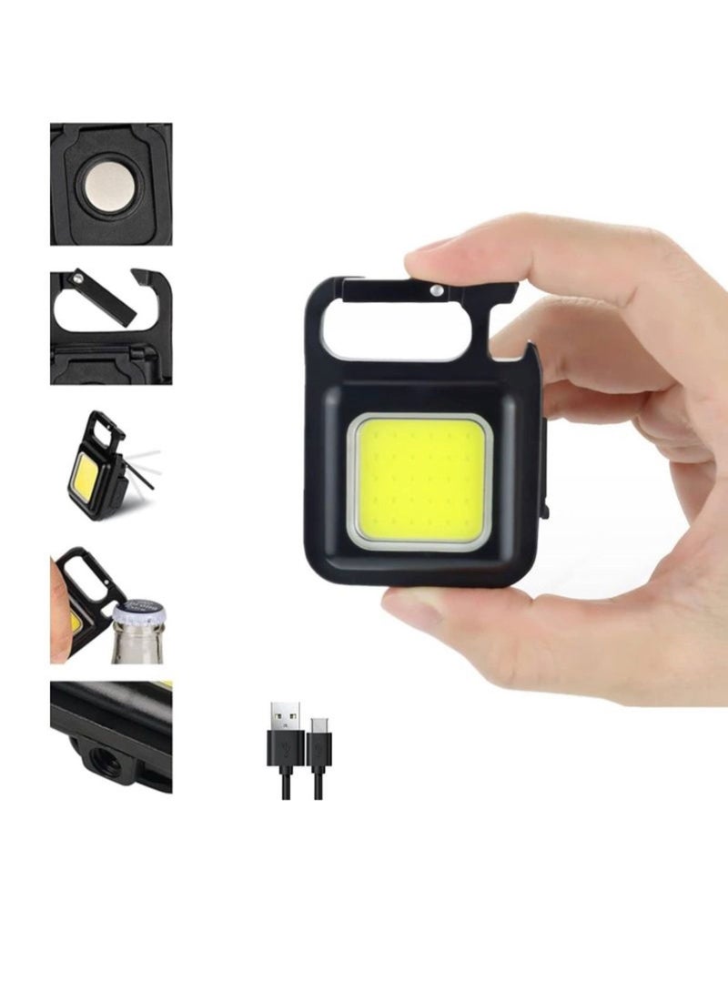 LANBENA Mini Flashlight with 800 Lumens Super Bright, COB Rechargeable and Portable Keychain Light with Folding Support, Bottle Opener and Magnetic Base, Suitable for Camping, Hunting, Walking, Black  - Image 1