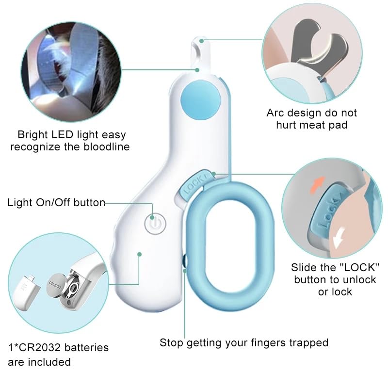 FLORISELL Pet Nail Clippers, with LED Lights, Avoid Excessive Cutting, Professional Beauty Care Tools, Suitable for Small Pets Such as Cats and Rabbits, Cats Claw Care Nail Care Clipper(Green) - Image 4