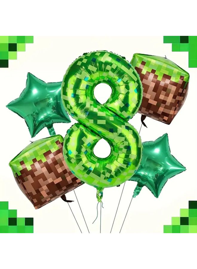 Digital Number 9 Mining Themed 40 Inch Green Foil Pixel Balloon Set - Image 4