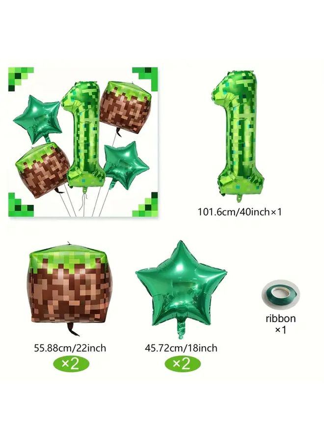 Digital Number 9 Mining Themed 40 Inch Green Foil Pixel Balloon Set - Image 2